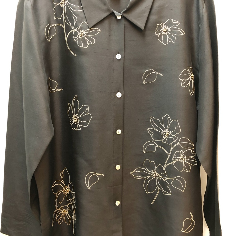 SILK BLOUSE - BLACK - EMBROIDERY FRONT & BACK XL